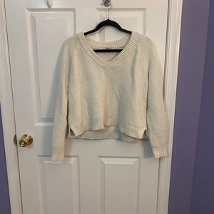 Madewell white chunky knit v neck sweater